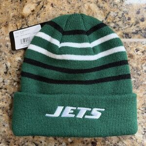 NFL Team Apparel New York Jets Football Green Striped Knit Beanie Youth O/S NEW